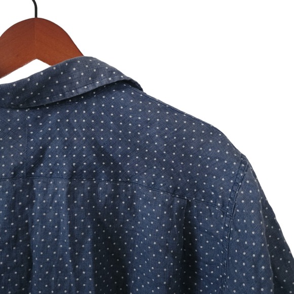Aqua Toscana Patrick Assaraf Mens Polka Dot Chambray Shirt Linen Large - Picture 4 of 5